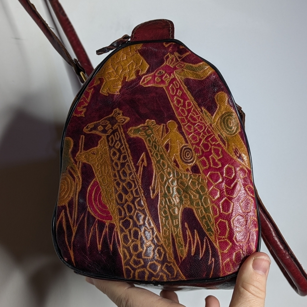 Vintage Red Green Giraffe Design Small Handbag - Picture 5 of 11